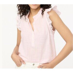 J.Crew Womens Striped ruffle front flutter-sleeve top Size XL Pink And White